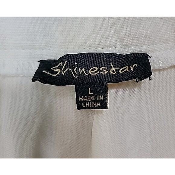 Shinestar Linen Shorts Womens L White Belted Button Fly High Waist Paperbag Boho - Picture 7 of 12